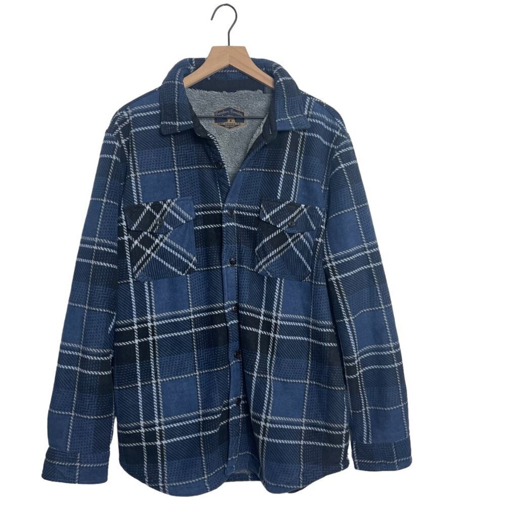 Freedom Foundry Men Shirt Jacket Shacket Mens Blue Plaid Sherpa Lined Button Up